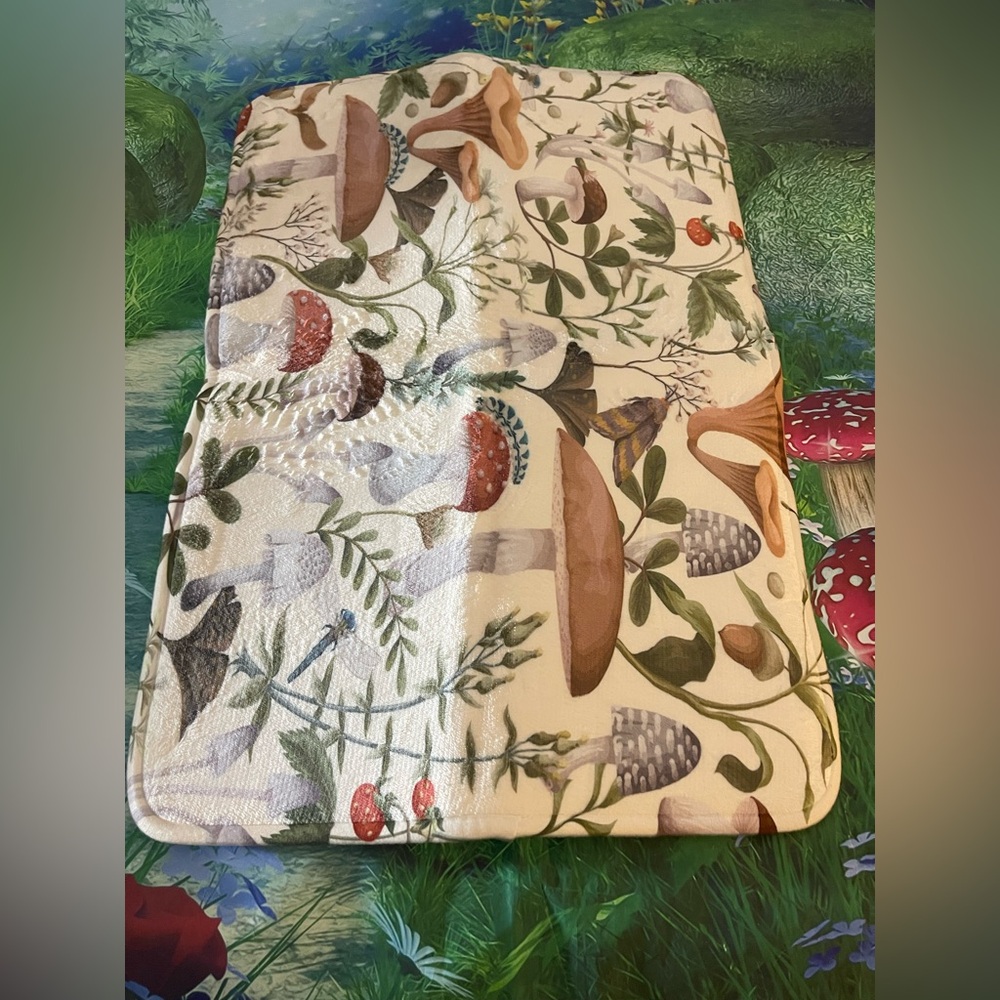 Botanical Mushroom Bath Mat - Neutral Forest Print, Memory Foam, NWOT - Picture 8 of 9